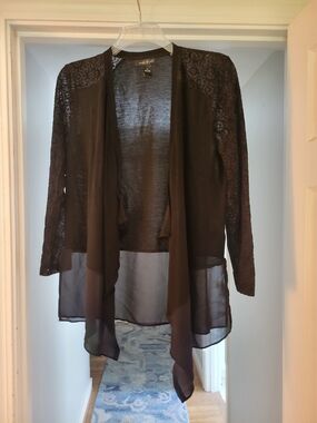 August Silk Open Stitch Black Lace-Sleeve Women's Cardigan